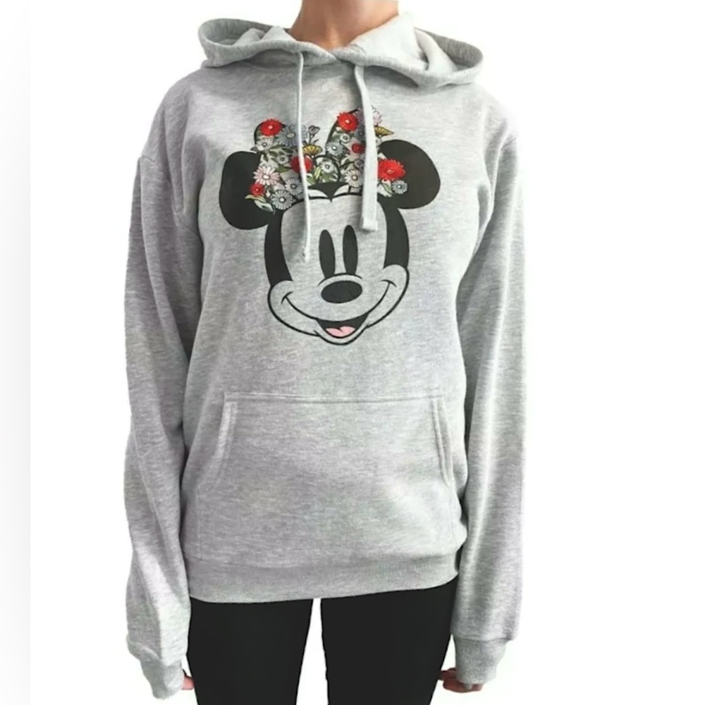 SOLD Disney | Minnie Mouse | Embroidered Flowers Bow Hoodie in Heather Gray LG - Picture 1 of 6